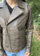Axl Distressed Espresso Brown Leather Moto Jacket