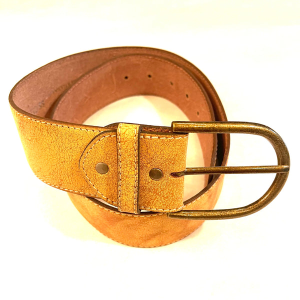 Isabel Tan Distressed Round Buckle Leather Belt