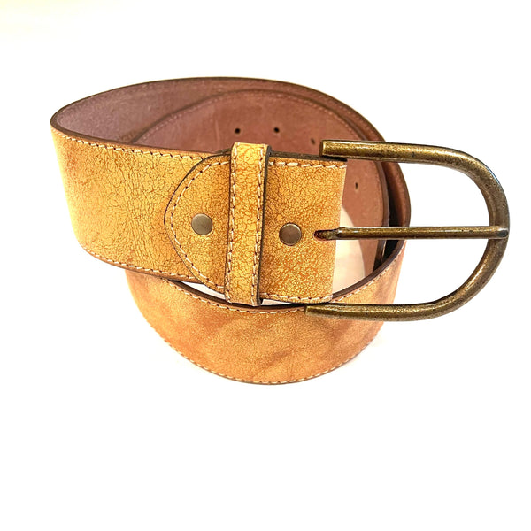 Isabel Tan Distressed Round Buckle Leather Belt