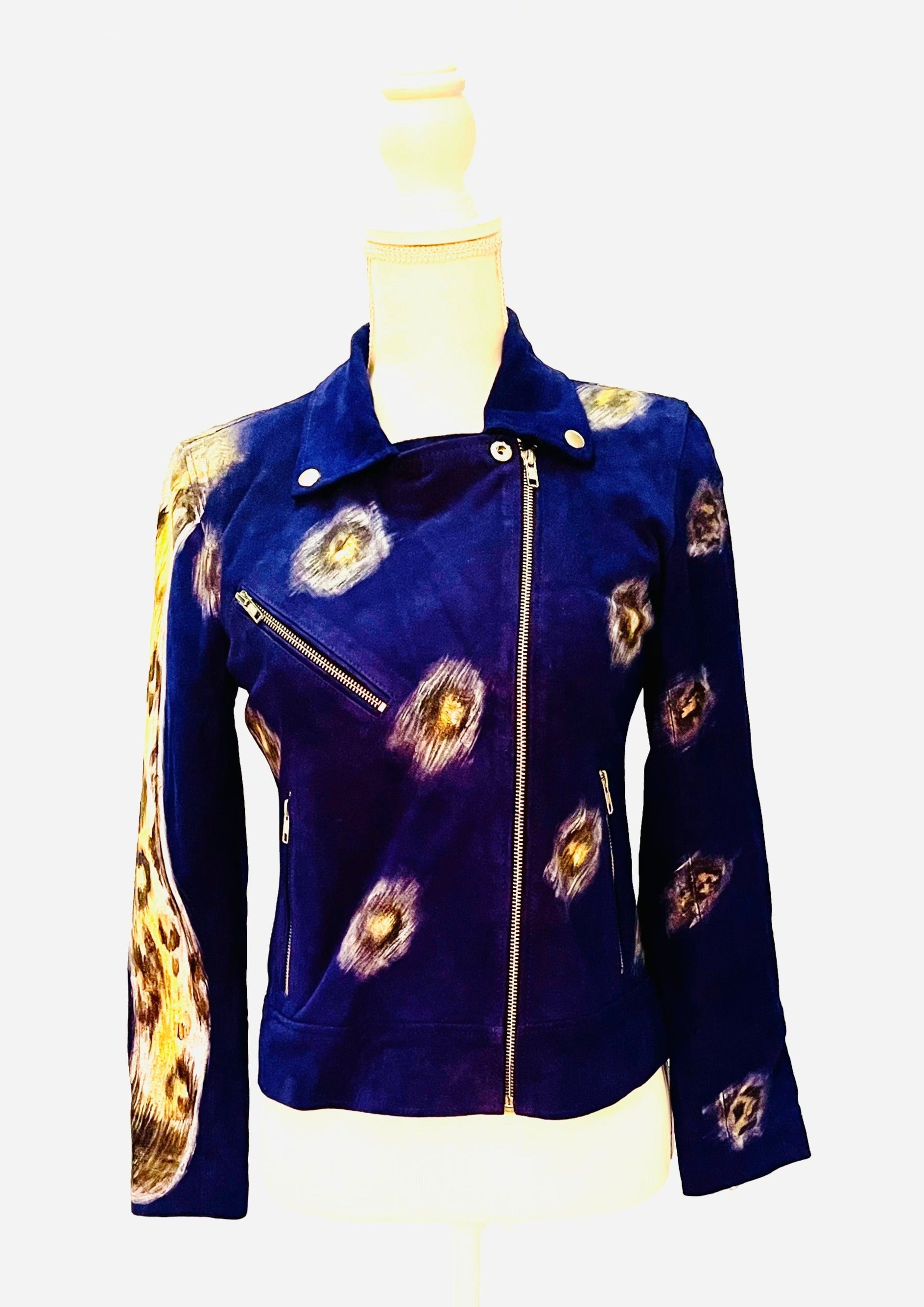 Jungle Sapphire HandPainted Moto Jacket La Pelle Designer Leather