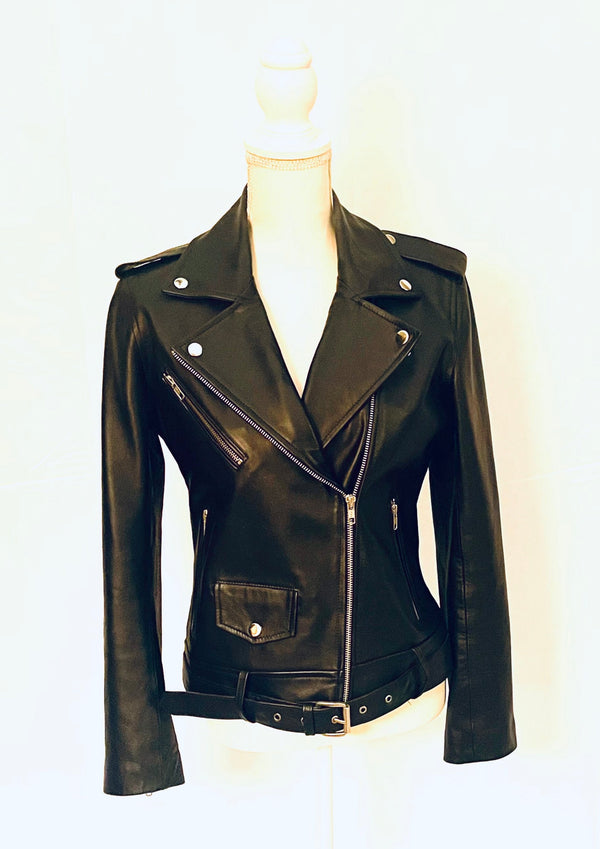 Sophia Black Moto Belted Jacket