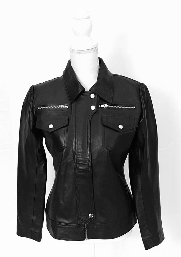 Athena Black Leather Café Jacket