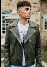 Simon Green Distressed Goat Leather Moto Jacket