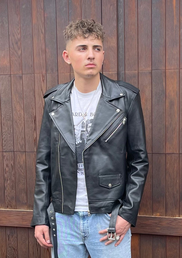 James Leather Moto Belted Biker Jacket