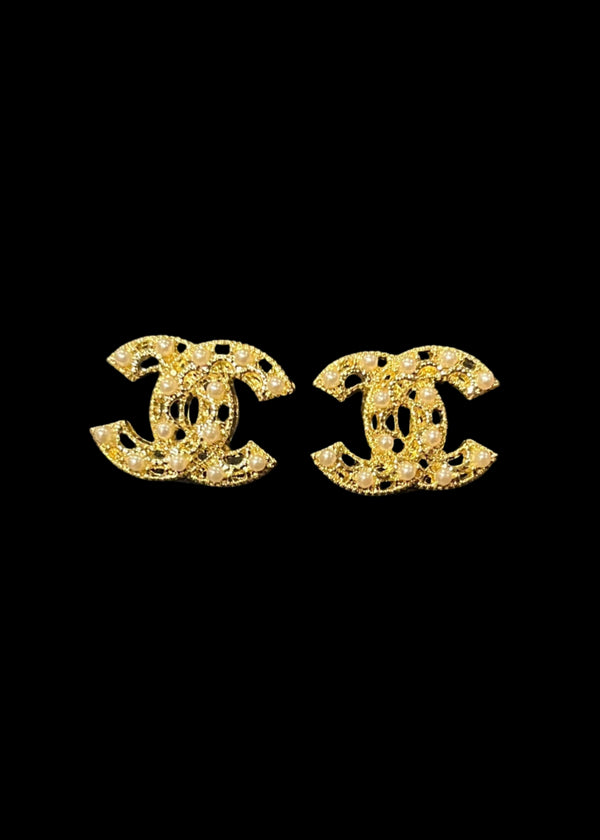 Julia Capri 18K Gold Plated Luxury Designer Letters Stud Pearl Earrings