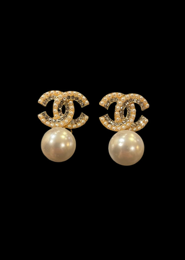 Julia Capri 18K Gold Plated Drop Stud Pearl Rhinestone Letters Earrings Luxury Designer