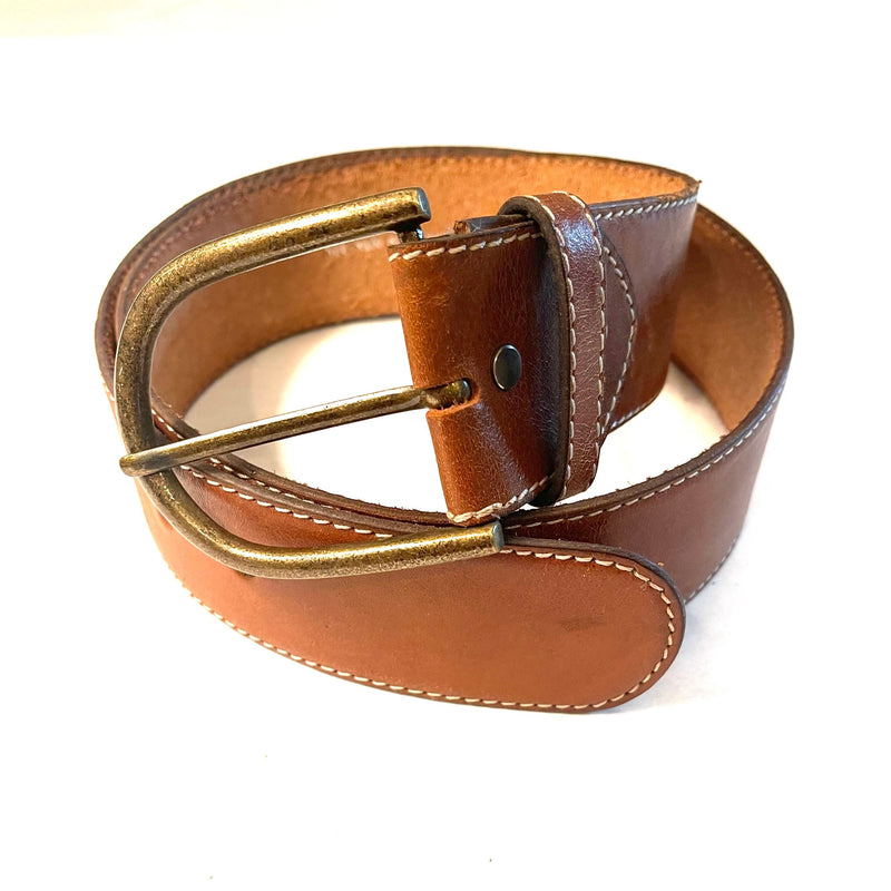 Isabel Cognac Round Buckle Leather Belt