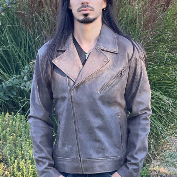 Axl Distressed Espresso Brown Leather Moto Jacket – La Pelle