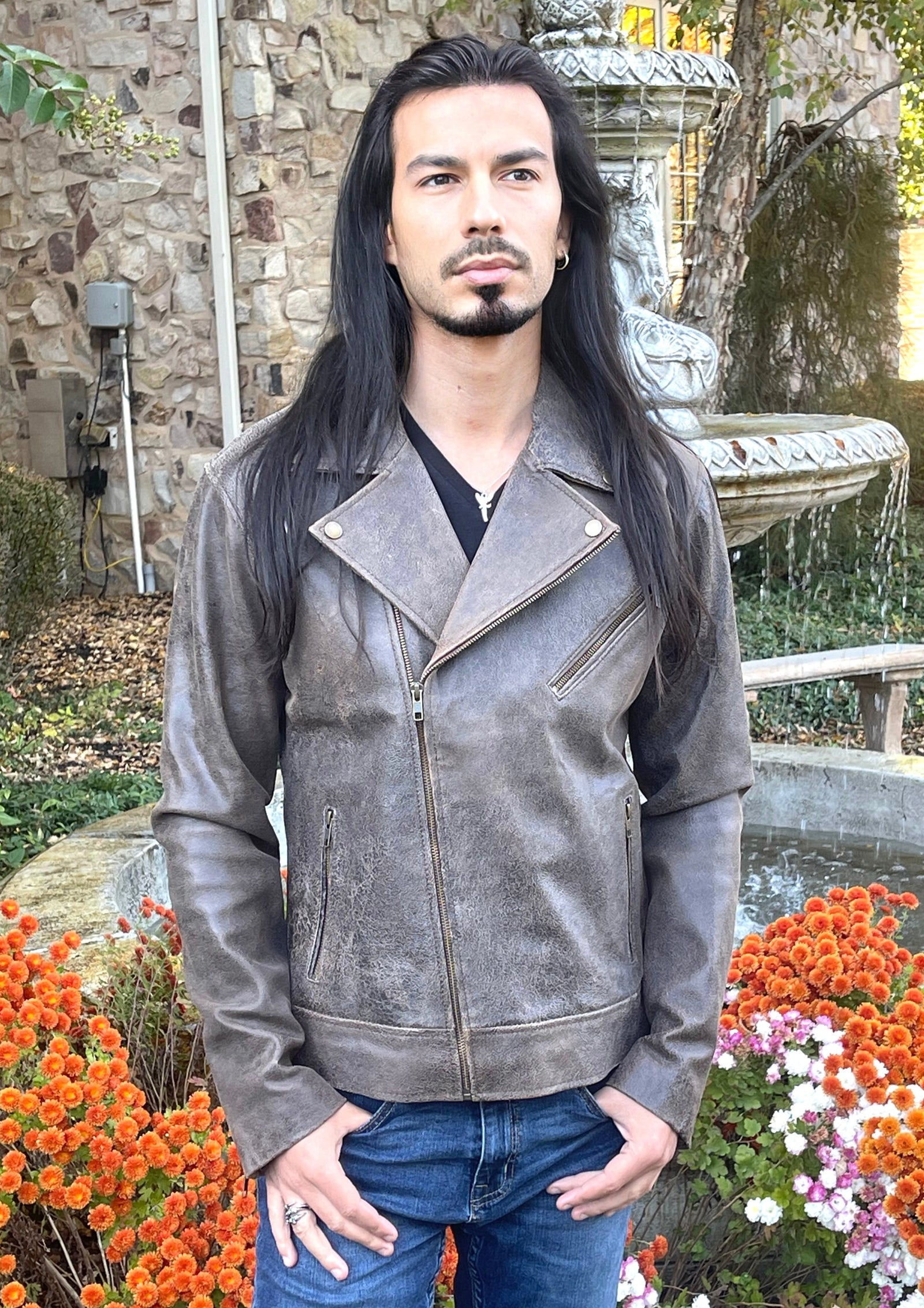 Axl Distressed Espresso Brown Leather Moto Jacket – La Pelle
